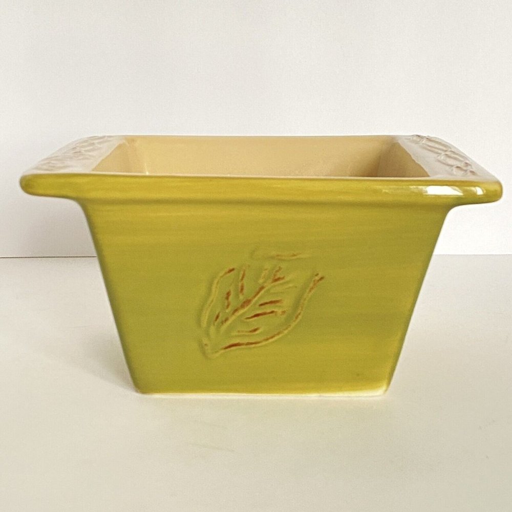 Tastefully Simple Square Dip Bowl Green Leaf Design Host Collection Dish w Lip